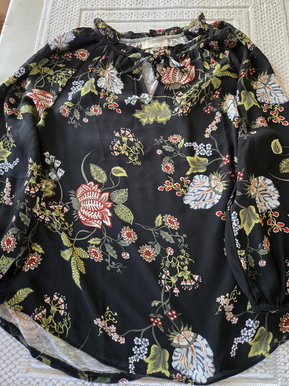 Loft Fashion Black Floral Tie-Front Blouse